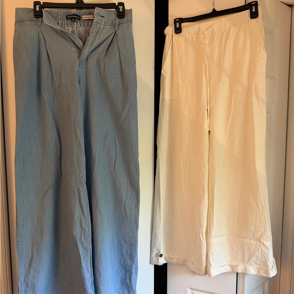 Light Blue Wide Leg Pants & Cream Wide Leg Pants - Pair